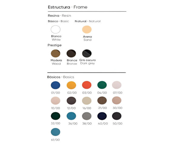 Gamma de color disponibles a la gandula Lola