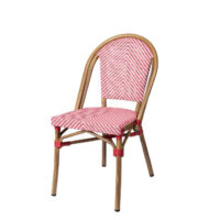 Silla Toulouse con estructura color deco bambú y asiento y respaldo textile uno en rojo y blanco