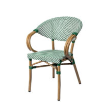 Sillón Indonesia con estructura color bambú y acabado textilene uno en verde-blanco