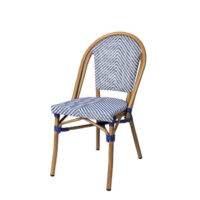 Silla Toulouse con estructura color deco bambú y asiento y respaldo textile uno en azul y blanco
