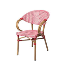Sillón Indonesia con estructura color bambú y acabado textilene uno en rojo-blanco