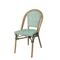 Silla Toulouse con estructura color deco bambú y asiento y respaldo textile uno en verde y blanco