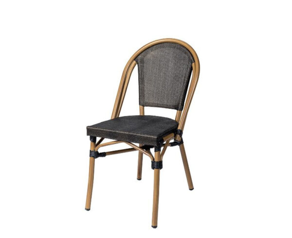 Sillón Toulouse con estructura color deco bambú y asiento y respaldo textile negro