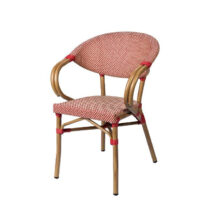Sillón Indonesia con estructura color bambú y acabado textilene duo en rojo-crema