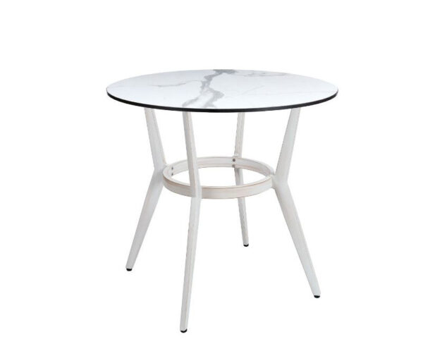 Mesa Louis estructura bambú blanco con sobre de mármol Olimpo