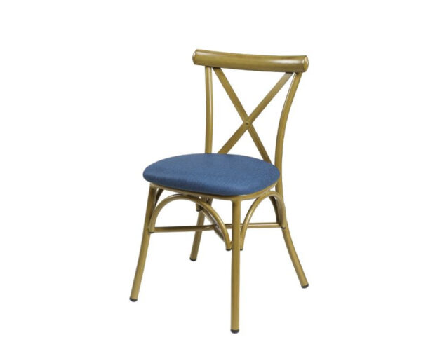 Silla Atenas con estructura deco bambú y asiento PU en azul