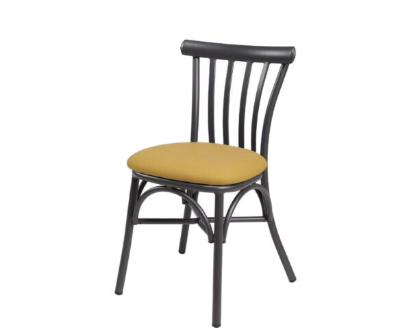Silla Stoa estructura grafito y asiento PU mostaza