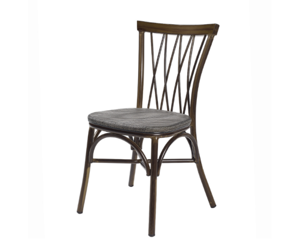 Silla Nenúfar estructura deco nogal y asiento textilene negro