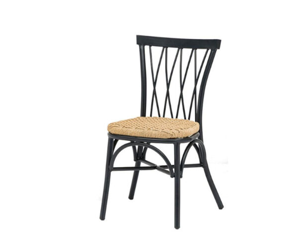 Silla Nenúfar estructura negra y asiento cuerda crema