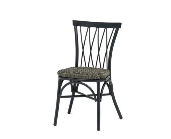 Silla Nenúfar estructura negra y asiento cuerda gris