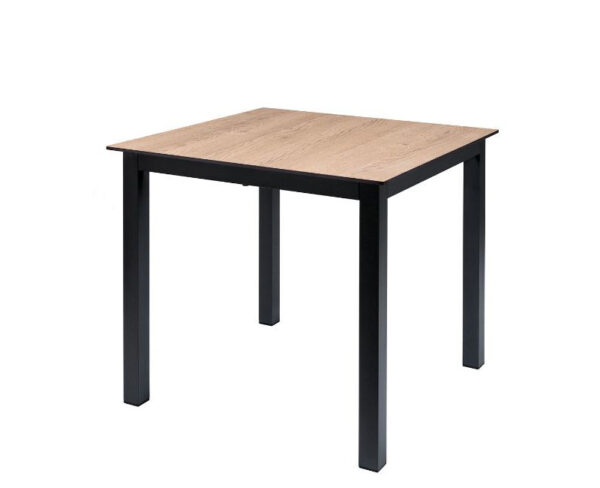 Mesa Nicte con estructura color negro y sobre compact roble-nudos