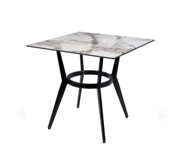Mesa Louis con estructura negra y sobre de mármol almeria