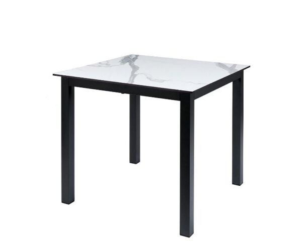 Mesa Nicte con estructura color negro y sobre mármol Olimpo