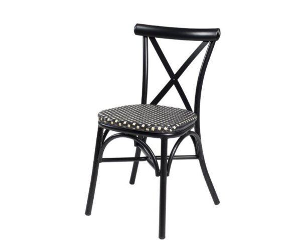 Silla Atenas con estructura negra y asiento textilene negro-crema