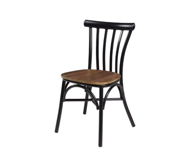 Silla Stoa estructura negra y asiento nogal vintage