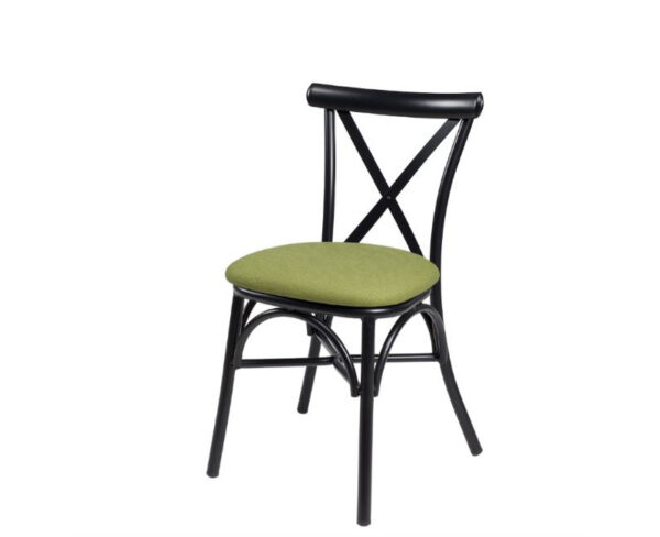 Silla Atenas con estructura negra y asiento PU en verde