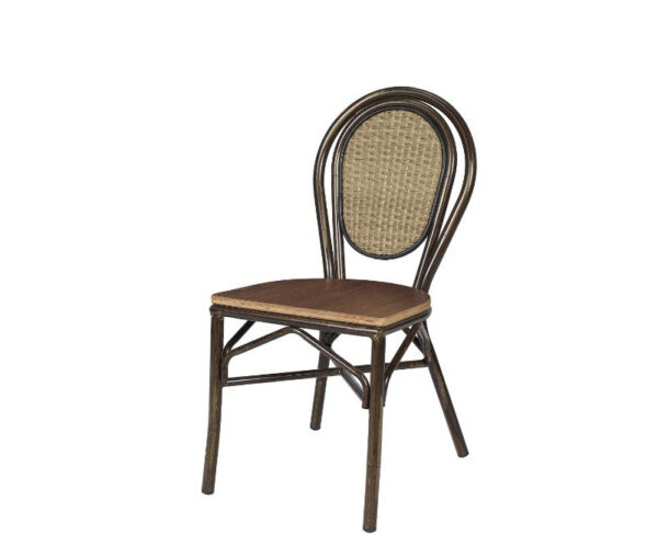 Silla Rambla estructura deco nogal, respaldo atlas y asiento laminado nogal vintage