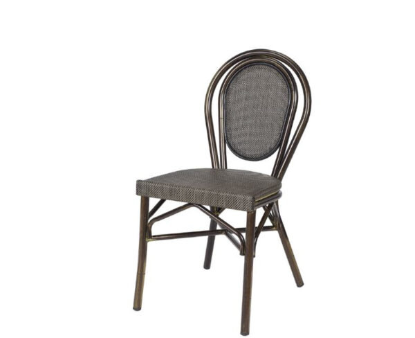 Silla Rambla estructura deco nogal, respaldo textilene negro y asiento textilene negro