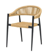 Sillón Ottawa con estructura negra y asiento y respaldo en cuerda color crema