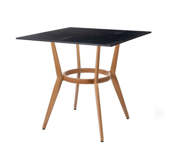 Mesa Louis con estructura roble natural y sobre de mármol marquina