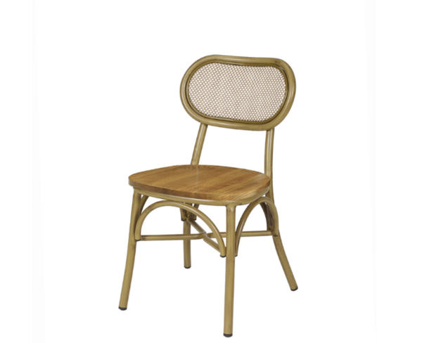 Silla Traviata estructura deco bambú, respaldo textilene latte y asiento macizo