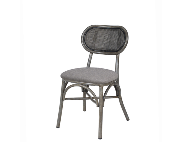 Silla Traviata estructura deco etna, respaldo textilene negro y asiento tapizado gris