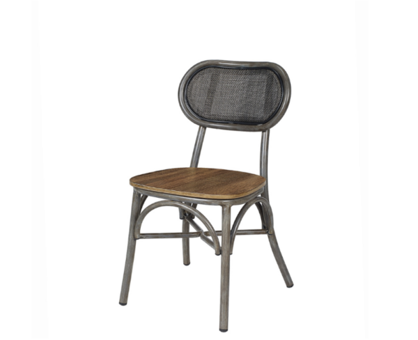 Silla Traviata estructura deco etna, respaldo textilene negro y asiento nogal macizo