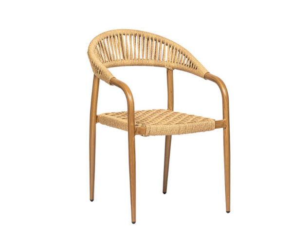 Cadira de braços Luz amb estructura deco roble natural i corda color crema