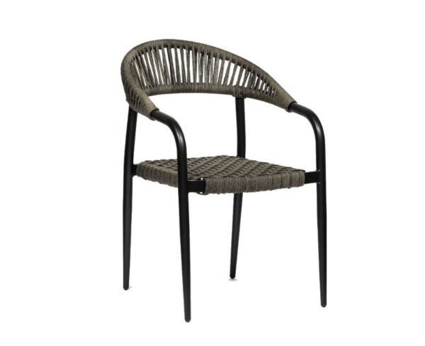 Cadira de braços Luz amb estructura negra i corda color gris
